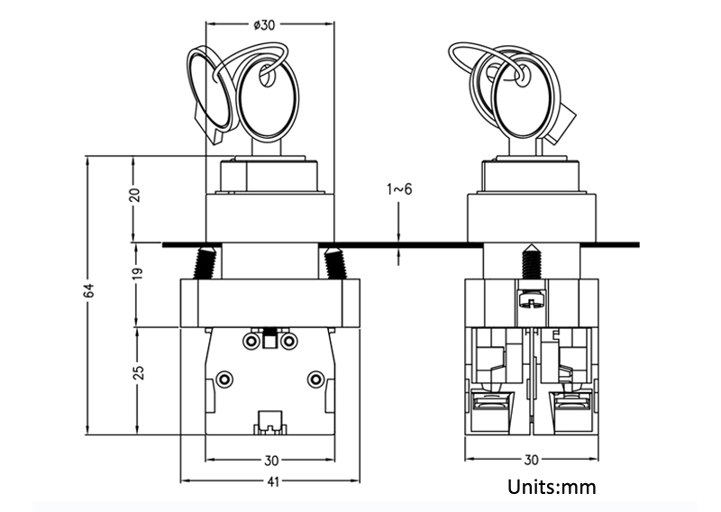5BE钥匙钮尺寸图