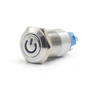Interruptor de botón de metal con bloqueo de reinicio automático de 12 mm con luz LED con símbolo de encendido